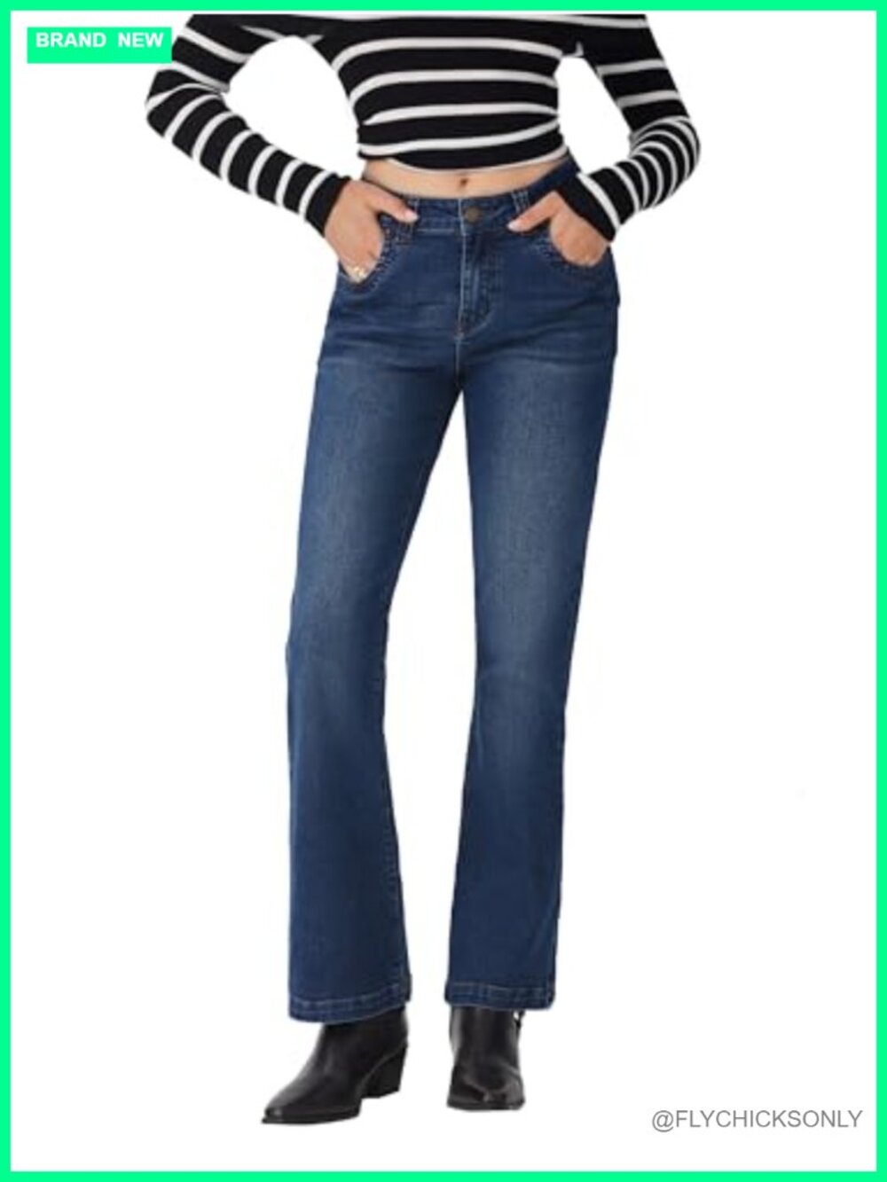 Women's Wide Leg Flare Jeans High Waisted Stretchy Bootcut Denim Pants Trendy